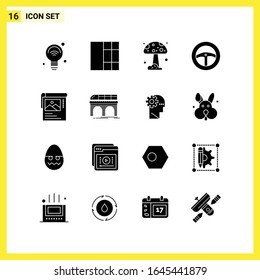 16 Icon Set. Simple Solid Symbols. Glyph Sign on White Background for Website Design Mobile Applications and Print Media.