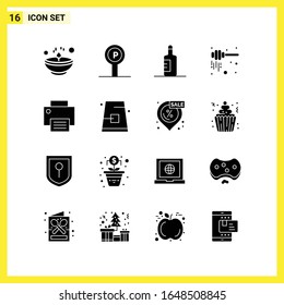 16 Icon Set. Simple Solid Symbols. Glyph Sign on White Background for Website Design Mobile Applications and Print Media.