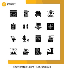 16 Icon Set. Solid Style Icon Pack. Glyph Symbols isolated on White Backgound for Responsive Website Designing.