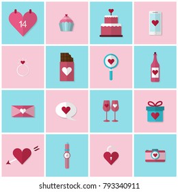 16 Icon Valentine's Day Icon Used in media.Collection of Valentine Icons. 