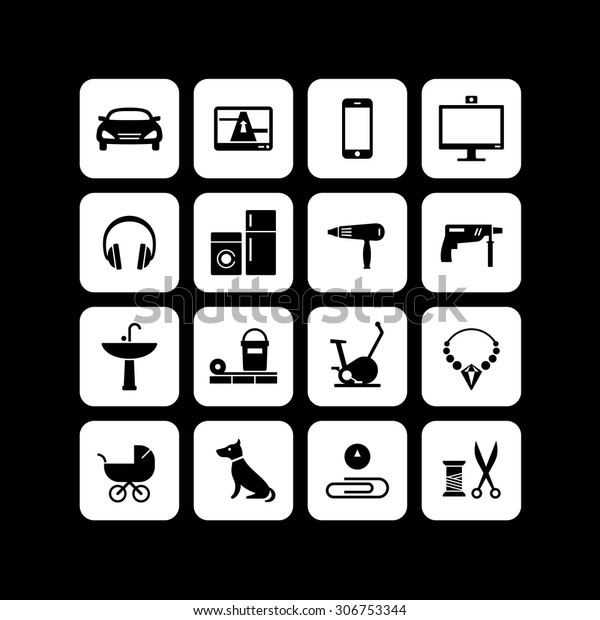 16 icons of different products categories for an
online shop