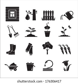 16 icons garden. Vector of black color.  EPS-10 (non transparent elements, non gradient). 