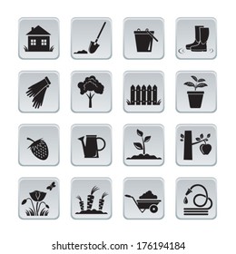 16 icons garden. Vector.  EPS-10 (non transparent elements), gradient.