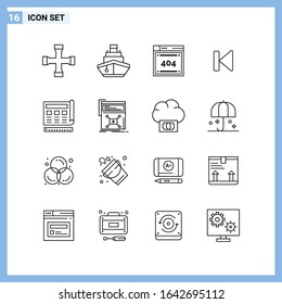16 Icons. Line style Creative Outline Symbols. Black Line Icon Sign Isolated on White Background.