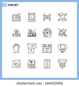 16 Icons. Line style Creative Outline Symbols. Black Line Icon Sign Isolated on White Background.