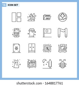 16 Icons. Line style Creative Outline Symbols. Black Line Icon Sign Isolated on White Background.