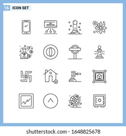  16 Symbole. Kreative Symbole im Zeilenstil. Schwarze Linie Symbol Zeichen einzeln auf weißem Hintergrund.