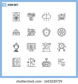 16 Icons. Line style Creative Outline Symbols. Black Line Icon Sign Isolated on White Background.