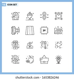 16 Icons. Line style Creative Outline Symbols. Black Line Icon Sign Isolated on White Background.