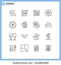 16 Icons. Line style Creative Outline Symbols. Black Line Icon Sign Isolated on White Background.