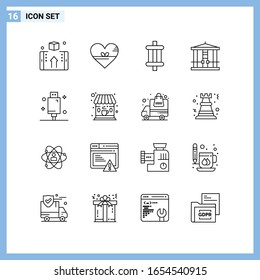 16 Icons. Line style Creative Outline Symbols. Black Line Icon Sign Isolated on White Background.