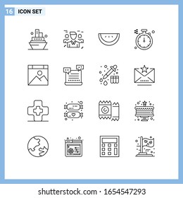 16 Icons. Line style Creative Outline Symbols. Black Line Icon Sign Isolated on White Background.