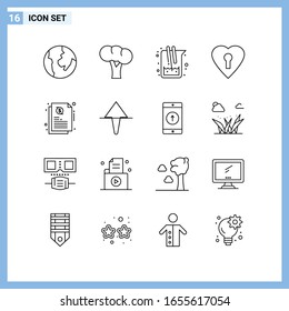 16 Icons. Line style Creative Outline Symbols. Black Line Icon Sign Isolated on White Background.