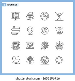  16 Iconos. Símbolos de esquema creativo de estilo de línea. Signo de icono de línea negra aislado en fondo blanco.