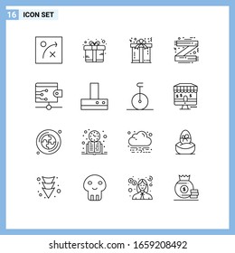  16 Iconos. Símbolos de esquema creativo de estilo de línea. Signo de icono de línea negra aislado en fondo blanco.