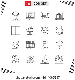 16 Icons Line Style. Grid Based Creative Outline Symbols for Website Design. Simple Line Icon Signs Isolated on White Background. 16 Icon Set.