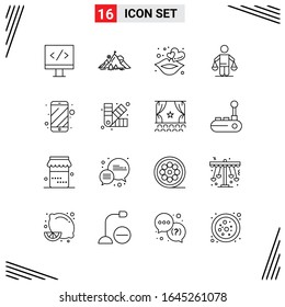 16 Icons Line Style. Grid Based Creative Outline Symbols for Website Design. Simple Line Icon Signs Isolated on White Background. 16 Icon Set.