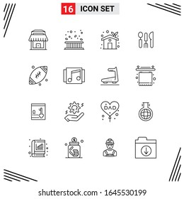 16 Icons Line Style. Grid Based Creative Outline Symbols for Website Design. Simple Line Icon Signs Isolated on White Background. 16 Icon Set.