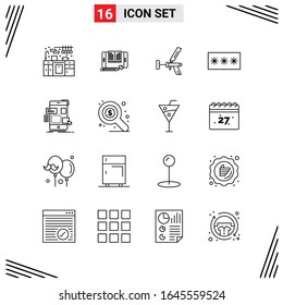 16 Icons Line Style. Grid Based Creative Outline Symbols for Website Design. Simple Line Icon Signs Isolated on White Background. 16 Icon Set.