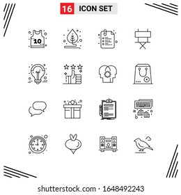 Estilo Línea De 16 Iconos. Símbolos de esquema creativo basados en cuadrícula para el diseño del sitio web. Señales de icono de línea simples aisladas en fondo blanco.16 Conjunto de iconos.