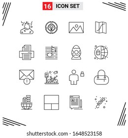 16 Icons Line Style. Grid Based Creative Outline Symbols for Website Design. Simple Line Icon Signs Isolated on White Background. 16 Icon Set.