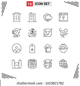 16 Icons Line Style. Grid Based Creative Outline Symbols for Website Design. Simple Line Icon Signs Isolated on White Background. 16 Icon Set.