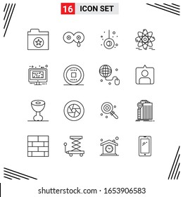 16 Icons Line Style. Grid Based Creative Outline Symbols for Website Design. Simple Line Icon Signs Isolated on White Background. 16 Icon Set.