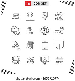 16 Icons Line Style. Grid Based Creative Outline Symbols for Website Design. Simple Line Icon Signs Isolated on White Background. 16 Icon Set.