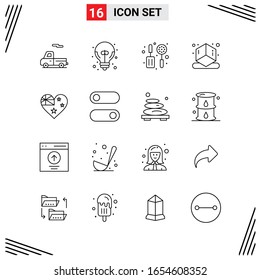 Estilo Línea De 16 Iconos. Símbolos de esquema creativo basados en cuadrícula para el diseño del sitio web. Señales de icono de línea simples aisladas en fondo blanco.16 Conjunto de iconos.