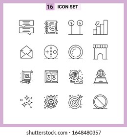 16 Icons in Line Style. Outline Symbols on White Background. Creative Vector Signs for Web mobile and Print.