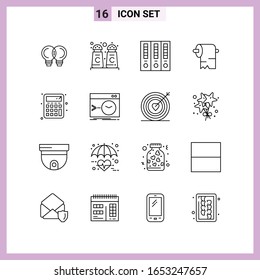 16 Icons in Line Style. Outline Symbols on White Background. Creative Vector Signs for Web mobile and Print.