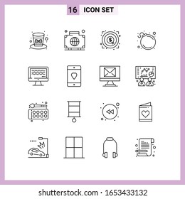 16 Icons in Line Style. Outline Symbols on White Background. Creative Vector Signs for Web mobile and Print.