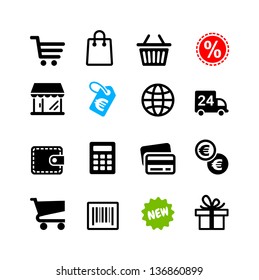 16 icons set. Shopping, Euro