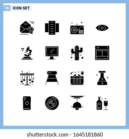 16 Icons. Solid style Creative Glyph Symbols. Black Solid Icon Sign Isolated on White Background.