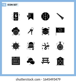 16 Icons. Solid style Creative Glyph Symbols. Black Solid Icon Sign Isolated on White Background.
