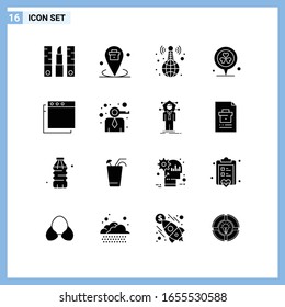 16 Icons. Solid style Creative Glyph Symbols. Black Solid Icon Sign Isolated on White Background.