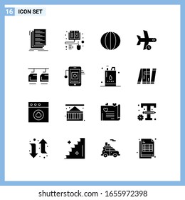 16 Icons. Solid style Creative Glyph Symbols. Black Solid Icon Sign Isolated on White Background.