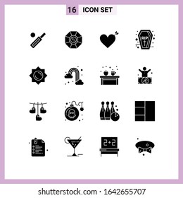 16 iconos en estilo sólido. Símbolos de glifo sobre fondo blanco. Señales de vectores creativos para móviles web e impresión.