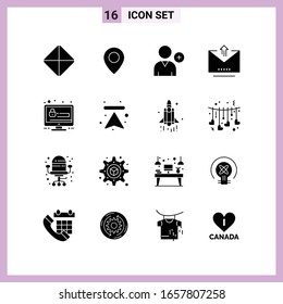 16 Icons in Solid Style. Glyph Symbols on White Background. Creative Vector Signs for Web mobile and Print.