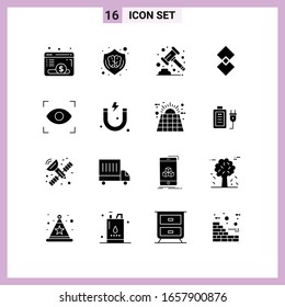 16 Icons in Solid Style. Glyph Symbols on White Background. Creative Vector Signs for Web mobile and Print.