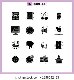 16 Icons in Solid Style. Glyph Symbols on White Background. Creative Vector Signs for Web mobile and Print.