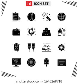 16 Icons Solid Style. Grid Based Creative Glyph Symbols for Website Design. Simple Solid Icon Signs Isolated on White Background. 16 Icon Set.