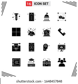 16 Icons Solid Style. Grid Based Creative Glyph Symbols for Website Design. Simple Solid Icon Signs Isolated on White Background. 16 Icon Set.