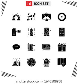16 Icons Solid Style. Grid Based Creative Glyph Symbols for Website Design. Simple Solid Icon Signs Isolated on White Background. 16 Icon Set.