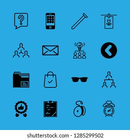 16 up icons with speech bubble with question mark and alarm clock in this set