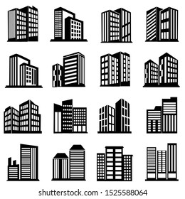 16 Illustration of Building premium icon set vector, building symbol icons collection in white background