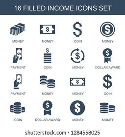 16 income icons. Trendy income icons white background. Included filled icons such as money, Money, Coin, Payment, dollar award. income icon for web and mobile.