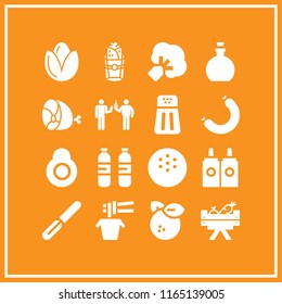 16 ingredient vector icon set with orange, pepper, olive oil and vegetables icons for mobile and web
