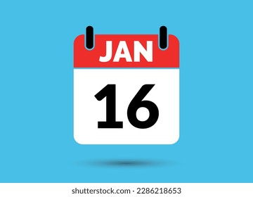 16 de enero Calendario Fecha Icono plano Día 16 Ilustración vectorial