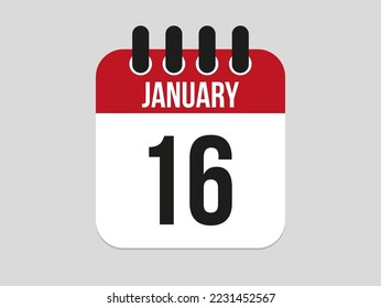 16 january calendar icon. Calendar template for the days of january. Red banner for dates and business